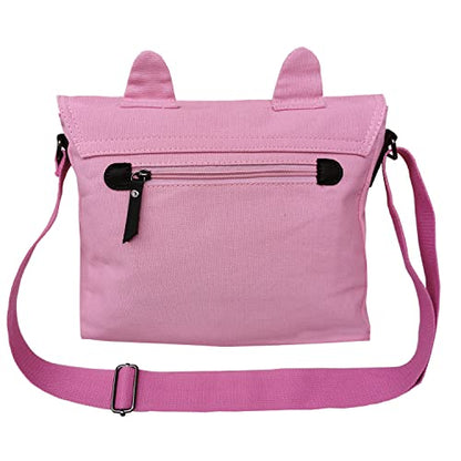 Canvas Cute Cat Kitty Messenger Bag Girls Crossbody Bag Shoulder Bag Cute Satchel School Bag - color: Pink
