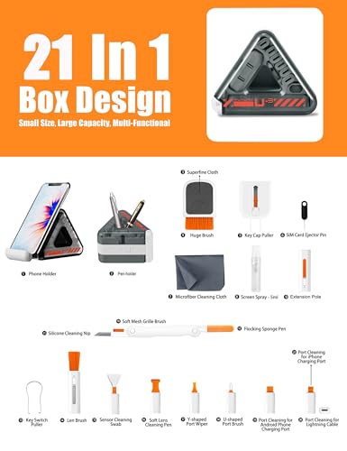 Laptop, Phone, and Electronics Cleaning Kit with Spray, Microfiber Cloth, Brush, 21 Tools (Triangle)