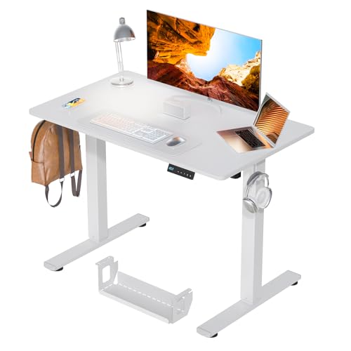 Kingant Standing Desk, 40x24 Inch Electric Height Adjustable Computer Desk | Ergonomic Small Sit Stand Desk Rising Desks for Home Office Stand Up Desk Computer Workstation with Cable Management - color: White, size: 40" x 24"
