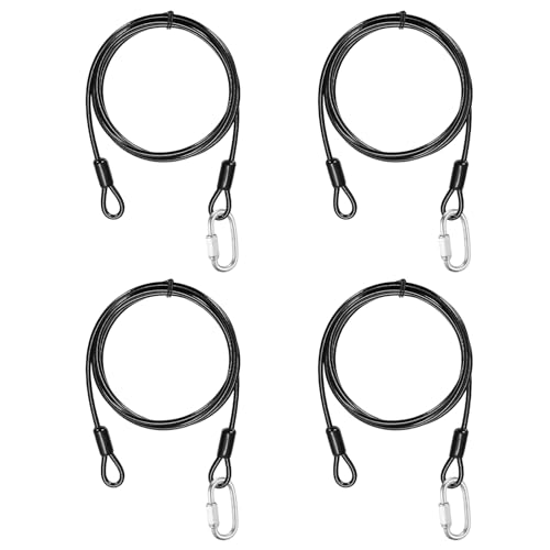 PATIKIL Security Cable Lock (3/16" Dia 6.6ft, Black)(4 Set) Vinyl Coated 304 Stainless Steel Double Loop Flexible Wire Rope Safety Cable with Quick Links Locking Connectors - color: Black, size: 6.6ft x 3/16"