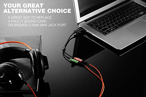 USB Audio Adapter with 3.5mm Jack External USB Sound Adapter - 30CM | USB External Stereo Sound Card with 3.5mm Earphone and Microphone for PS4, PS5, Windows, Mac, Linux, Plug and Play - size: 9.8 inch / 25 cm