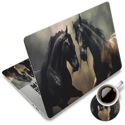 Laptop Skin Sticker Decal 12"-15.6" Universal Laptop/Notebook/Netbook Vinyl - Waterproof Scratch Resistant,Fits HP Dell Lenovo MacBook,2 Free Wrist Pads,Easy Apply & Remove,Black Brown Horse - color: Black Brown Horse