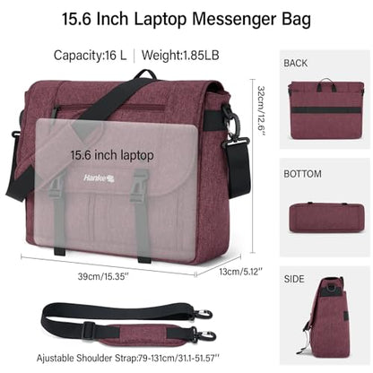 Hanke 15.6 Inch Laptop Messenger Bag for Men & Women, Large Crossbody Satchel Work Bag - color: Purple