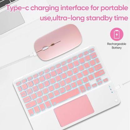 Ultra-Slim Bluetooth Keyboard with Built-in Touchpad and Mouse Portable Mini Wireless Keyboard Rechargeable 7-Color Backlit for Apple iPad iPhone Samsung Tablet iPhone Smartphone iOS Android Windows - color: pink