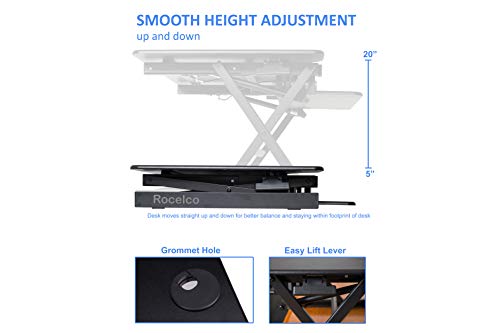 Rocelco 40" Large Height Adjustable Standing Desk Converter - Quick Sit Stand Up Dual Monitor Riser - Gas Spring Assist Computer Workstation - Retractable Keyboard Tray - Black (R DADRB-40) - color: Black, size: 40", style: Riser Only
