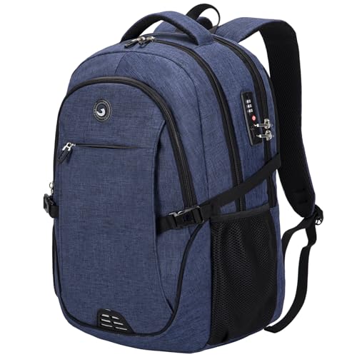SHRRADOO Travel Laptop Backpack for Men Women, 17 Inch College Computer Bag | Anti Theft Backpack with Combination Lock, Carry On Flight Approved, Fit 17 Inch Laptop, Computer College Bag, Work Daypack - color: Royal Blue