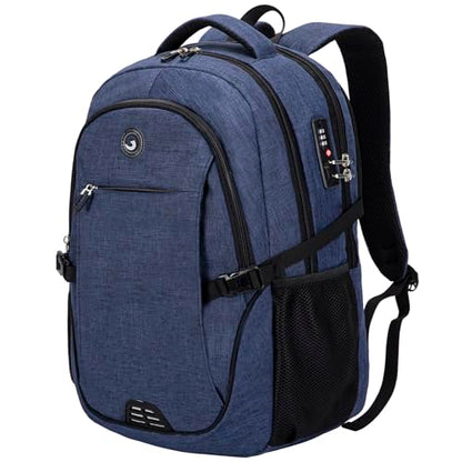 SHRRADOO Travel Laptop Backpack for Men Women, 17 Inch College Computer Bag | Anti Theft Backpack with Combination Lock, Carry On Flight Approved, Fit 17 Inch Laptop, Computer College Bag, Work Daypack - color: Royal Blue
