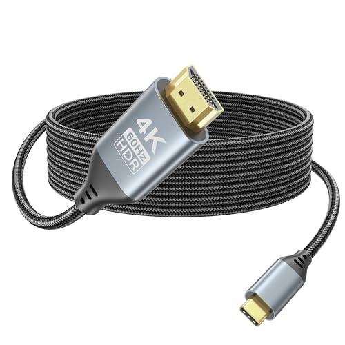 USB C to HDMI Cable for Home Office 10FT（4K@60Hz） High-Speed HDMI 2.0 Braided Cord, Thunderbolt 3/4 Compatible for MacBook, iPhone 15/16 Pro/Max,iPad Pro,iMac,Galaxy S8-S25 - size: 10FT