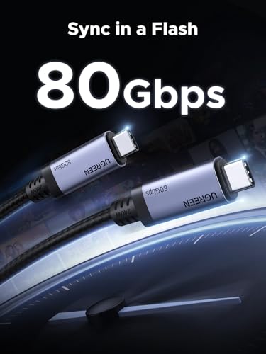 UGREEN 240W USB C to USB C Cable USB4 Gen4 80Gbps for Thunderbolt 5/4/3, Premium 18K Dual 8K Triple 4K Display PD3.1 Charging Compatible with USB C Monitors, MacBook, iPad, iPhone 17/16/15, 3.3FT