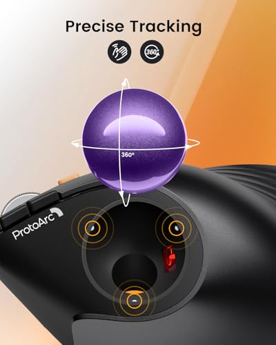 ProtoArc EM05 NL Wireless Vertical Trackball Mouse, 5 DPI Levels, Purple | 62° Vertical Design Supports a Natural Wrist Posture, Connect 3 Devices Via Bluetooth/2.4G USB-A, 500mAh Rechargeable Battery - color: Purple