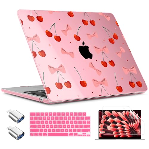 TWOLSKOO for MacBook Air 13 inch Case M5 2026 M4 2025 M3 M2 2024-2022 A3449 A3240 A3113 A2681, Plastic Hard Shell & Keyboard Cover & Type C for MacBook Air 13.6 inch Case, Cute Cherry - color: Cute Cherry