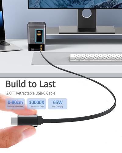 105W Charging Station with Retractable Cables, 6-in-1 GaN Retractable Charger with Wall Plug, MagSafe Compatible Magnetic Pad, USB-C Fast Charging for iPhone, AirPods, MacBook