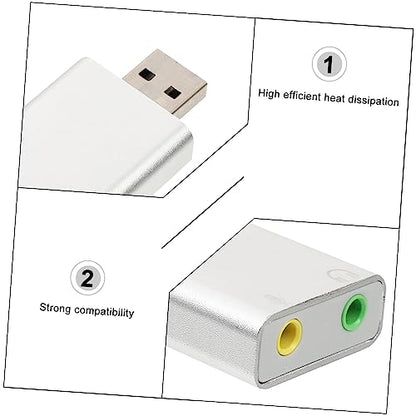 DOITOOL USB External Sound Card Stereo Audio Adapter with Headphone and Microphone Jack No Driver Required Compatible with Laptop Desktop Silver Aluminum Alloy