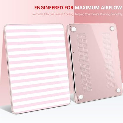 for MacBook Neo 13 Inch Case 2026 (Model A3404, A18 Pro chip), Stylish Pattern Protective Hard Shell with Screen Protector, Keyboard Cover & USB-C Adapter - Pink & White Stripes - color: Pink White Stripes