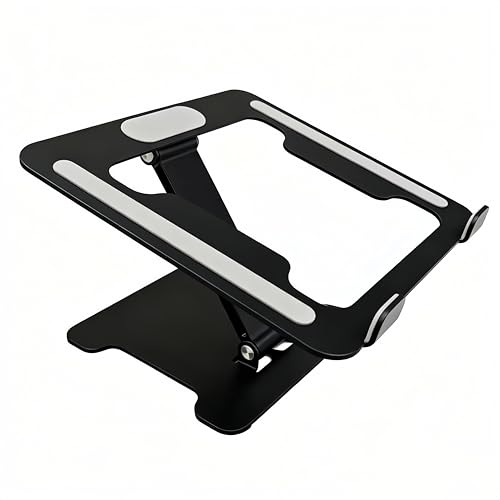 LRLKFX Laptop Stand Portable Foldable Aluminum Laptop Riser Height Adjustable Ergonomic Holder for Desk Compatible with MacBook Air Pro, Dell, HP, Lenovo & More 10-15.6" - Black - color: Black