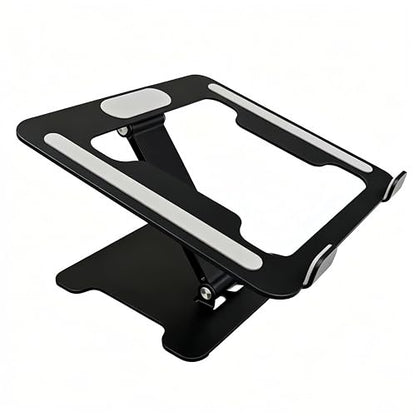 LRLKFX Laptop Stand Portable Foldable Aluminum Laptop Riser Height Adjustable Ergonomic Holder for Desk Compatible with MacBook Air Pro, Dell, HP, Lenovo & More 10-15.6" - Black - color: Black