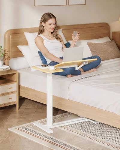 SANODESK 28''Overbed Table Gas Spring Lifting with Wheels&Tilting Desktop | Rolling Mobile Laptop Desk End Table,Portable Computer Workstation for Home Office,Sofa,Bedside,27.6" W x 15.7" D,Maple - color: Maple, size: 28 inch