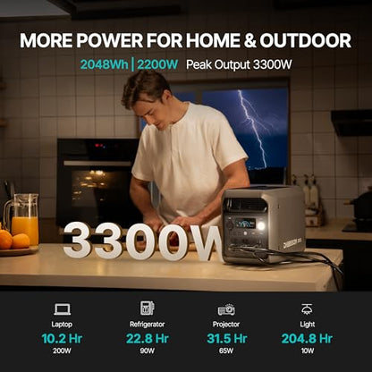 DABBSSON 2048Wh Solar Generator with 210W Solar Panel, Semi-Solid LiFePO4 Battery w/6 2200W AC Output, Compact&Lightweight, Recharge 80% in 1.5 Hr, 2000L Portable Power Station for Camping/Home/RV - style: 2000L+210W Solar Panel