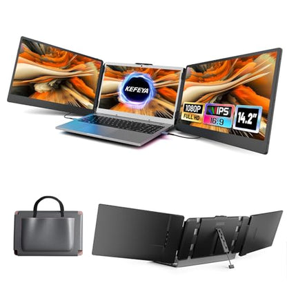 KEFEYA Laptop Screen Extender, 14.2" Portable Triple Monitor for Laptop with Full HD IPS Display, Monitor Extender Compatible with Mac, Windows, Chrome, Fits 13-17 Inch Laptops - size: Triple-14.2"