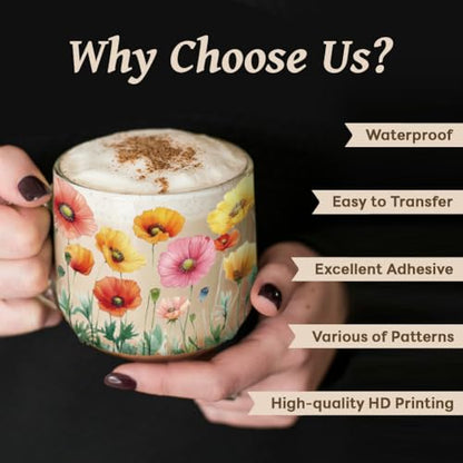 Butterfly and Flower UV DTF Cup Wraps, 10 Sheets Transfer Sticker | Waterproof UV DTF Stickers, Custom Vinyl Decals for 16oz Coffee Cups Tumblers Bottles Mugs, DIY Gifts & Crafts - style: Butterflies and Flower Bushes