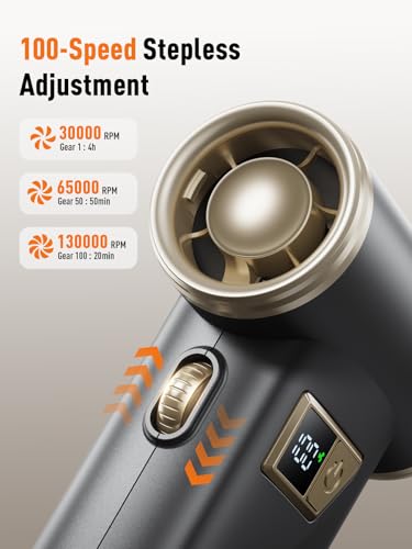 REWONDER Electric Air Duster Cordless Rechargeable Cleaner with Vacuum | 130000RPM brushless motor, 100 adjustable speeds, LED display, 2-in-1 blow & vacuum, for PC, keyboard, car, home cleaning