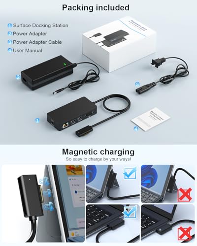 Microsoft Surface Dock with Power Supply – 12-in-1 Surface Pro Docking Station with Three Displays (2*HDMI + VGA) for Microsoft Surface Pro 12/11/10/9/8/X/7/6, Surface Laptop, Surface Go - size: 12