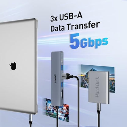 BENFEI USB C HUB 7-in-1 with HDMI(4K@60Hz,Certified), 100W Power Delivery, 3*USB 3.0, SD/TF Card Reader(160MB/s) Compatible with iPhone 15 Pro/Max, MacBook, iPad Pro, iMac, S23, XPS17 - color: Gray, size: 7-in-1