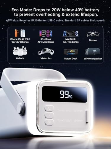 65W Power Bank 40000mAh Laptop Portable Charger Battery Pack - White - color: Glacier White