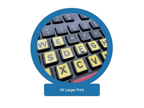 Large Print Computer Keyboard Sticker, High Contrast Keyboard Sticker with Oversized Print Letters for Visually Impaired Low Vision Individuals (Yellow+Black), Extra Large Symbols