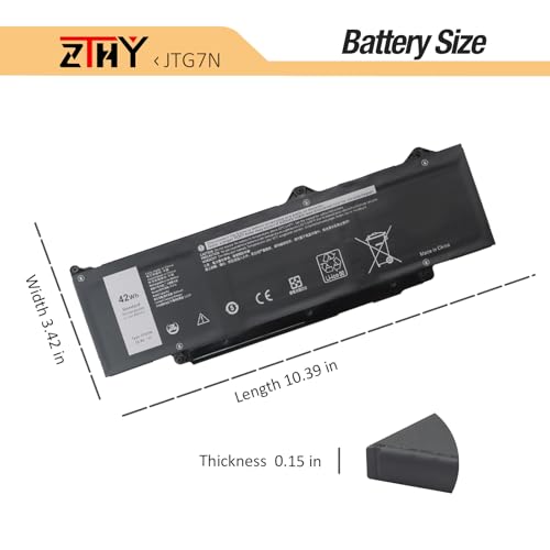 42Wh JTG7N GRWKG Battery for Dell Latitude 5340 5350 5440 5450 5540 5550 | 7455 3340 3440 3450 3540 3550 Precision 3480 3490 3580 3590 inspiron 14 Plus 7441 R73TC DR02P 542WP 7RDGP 803W6 11.4V 3-Cell - size: 10.39*3.42*0.15 inch JTG7N