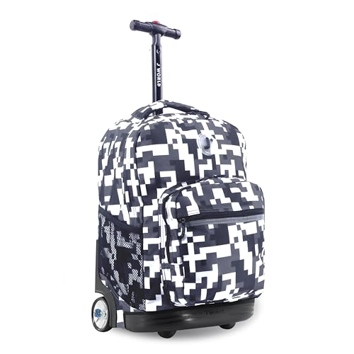 J World Sunrise Kids Rolling Backpack with Wheels for Girls Boys, Roller Bookbag for School, 18 x 13 x 9 Inches, Camo - color: Camo