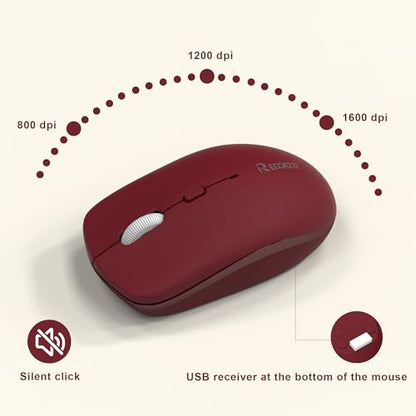 Wireless Keyboard and Mouse Combo, Full-Sized Wireless Keyboard and Adjustable DPI Mouse, 2.4GHz USB Receiver, Keyboard and Mouse for PC, Windows, Desktop, Laptop (Wine Red-B) - color: Wine Red-B