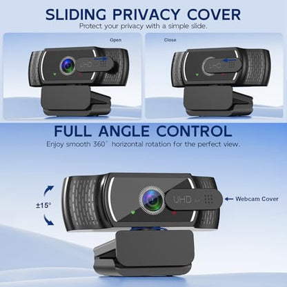 4K Webcam with Microphone for PC & Streaming Computer Camera | PDAF autofocus, dual noise-canceling mics & low-light correction. Best usb hd webcam for mac, laptop and smooth streaming.