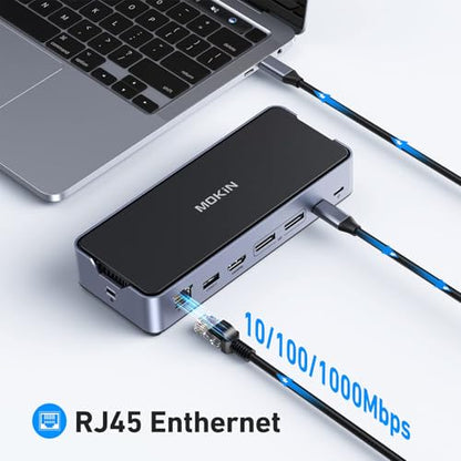 8K USB C Laptop Docking Station Dual Monitor,MOKiN Docking Station 3 Monitors with 2*DisplayPort,HDMI,15 in 1 USB C Dock 100W PD,6*USB Ports,Ethernet,SD&TF,for Dell/HP/MacBook (Include Power Adapter)