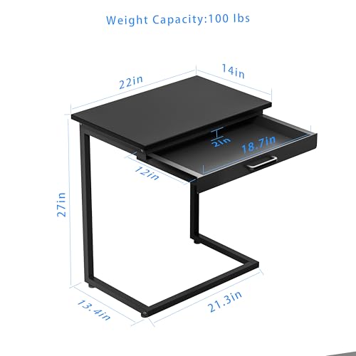 C Shaped End Table,Small Couch Side Table with Drawer,for Living Room, Bedroom Magazines, Computers, Coffee, Small Objects Storage.Black - color: Black
