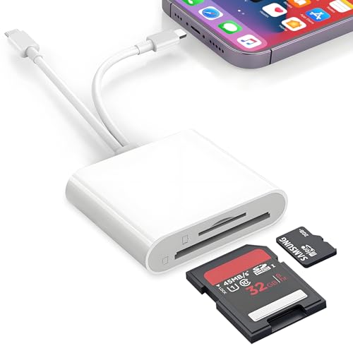 SD Card Reader for iPhone, iPad, Lightning Dual Port SD Card Adapter | USB C and Lightning Dual Port SD Card Adapter, Dual Interface Memory Card Reader, Support SD, Micro SD, USB3.0, Plug and Play - size: USB-C&Lightning