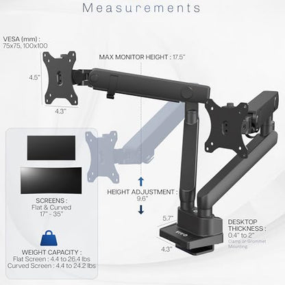 VIVO Premium Aluminum Full Motion Dual Monitor Desk Mount Stand with Lift Engine Arm, Fits Ultrawide Screens up to 35 inches, STAND-V102BB - size: Dual monitor, style: Standard