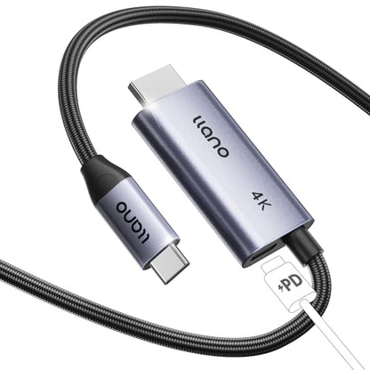 llano USB C to HDMI Cable with 100W PD Charging, 4K@60Hz 2-in-1 Unidirectional Adapter Thunderbolt 5/4/3 Compatible, for MacBook, iPhone 17 Pro Max, Steam Deck, Switch 2, iPad (5ft (1.5m)) - size: 5ft (1.5m)