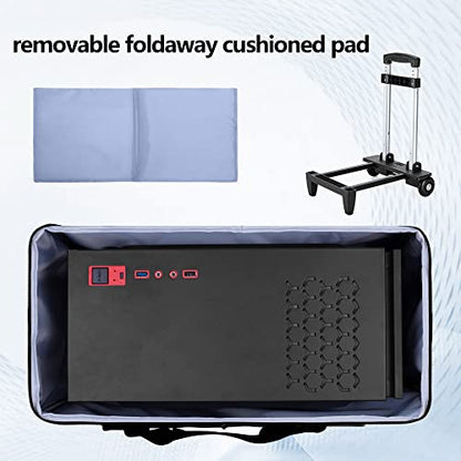 Rolling PC Carrying Case, Double Layers Desktop Tower Bag, Gray | Wheeled Computer Desktop Tower Case with Shoulder Straps Fit ATX/M-ATX Motherboards, Keyboard, Mouse, Cables & Earphones - color: Gray