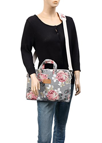 canvaslife Grey Rose Pattern Laptop Shoulder Messenger Bag, 15 inch | 14-15.6 inch Fit - color: Grey Rose, size: 15 inch/15.6 inch