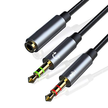 PC Splitter Cable for HyperX Cloud II, Alpha, Stinger, Core & Astro A10 A40 | 12-Inch Audio Y-Adapter for Turtle Beach Recon 70, SteelSeries and Sennheiser Game Headphones