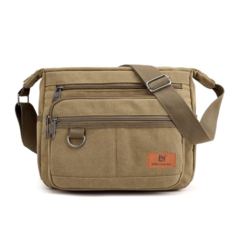 Rfid Crossbody Messenger Bag with Water Bottle Holders, 13 inch Laptop Shoulder Bag, Sling Satchel Purse w/Built-in Wallet - color: Khaki