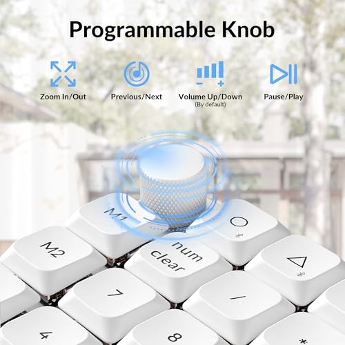 Keychron K0 Max QMK Wireless Custom Number Low-Profile RGB Backlit (Hot-Swappable) Silent Red Switch Keypad, 2.4 GHz & Bluetooth 5.3 Connection, 1000Hz Polling Rate - White - color: Silent Red Switch, size: White
