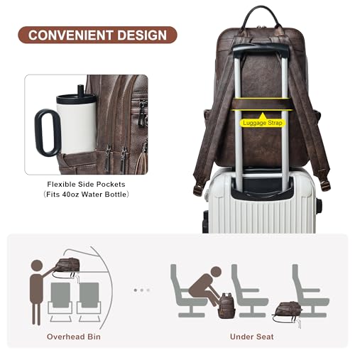 Shrrie 17 Inch Laptop Backpack for Women,Vegan Leather Backpack Purse,28L Work Business College Travel Computer Backpacks with Pouch Pocket for Large Capacity Cup & USB Charger,Chocolate - color: Chocolate