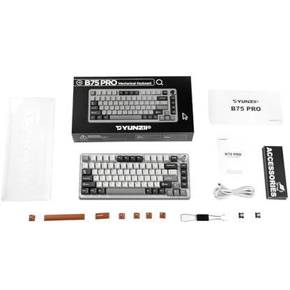 YUNZII B75 PRO Wireless Mechanical Gaming Keyboard | Custom 75% Layout with Knob,Gasket Mount,Hot Swap,Creamy Pre-lubed Switch,BT/USB-C/2.4G(Milk Switch,Grey) - color: Grey, size: Milk Switch
