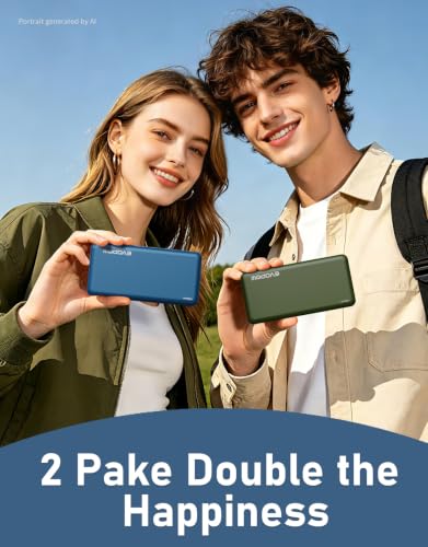 2-Pack Portable Charger, 10000mAh Power Bank, Battery Pack, Battery Bank | Slimmer, Fast Charging, USB C in&Out, for iPhone Tablet Samsung Pixel Headphones etc (Blue&Army green) - color: Blue&Army green