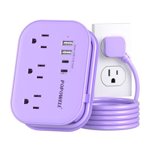 Purple Extension Cord-, 5 FT Kawaii Travel Power Strip, 1250W Cute Extension Cord with 3 AC Outlet 4 USB Desktop Charging Station, Purple Desk Accessories for Cruise Essentials, Travel, Home, Dorm. - color: 02-Purple
