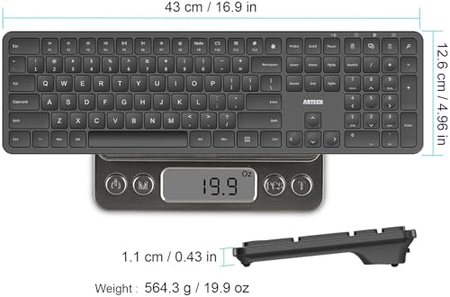 Arteck 2.4G USB Wireless Keyboard Full Size Keyboard for Computer/PC/Laptop