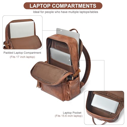 Shrrie Vegan Leather Laptop Backpack for Women,17 Inch Computer Backpack Purse for Work Business College Travel Teacher Nurse with Anti-theft Pocket & Giant Tumbler Holder Pocket,Caramel Brown - color: Caramel Brown