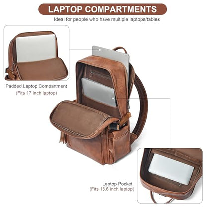 Shrrie Vegan Leather Laptop Backpack for Women,17 Inch Computer Backpack Purse for Work Business College Travel Teacher Nurse with Anti-theft Pocket & Giant Tumbler Holder Pocket,Caramel Brown - color: Caramel Brown